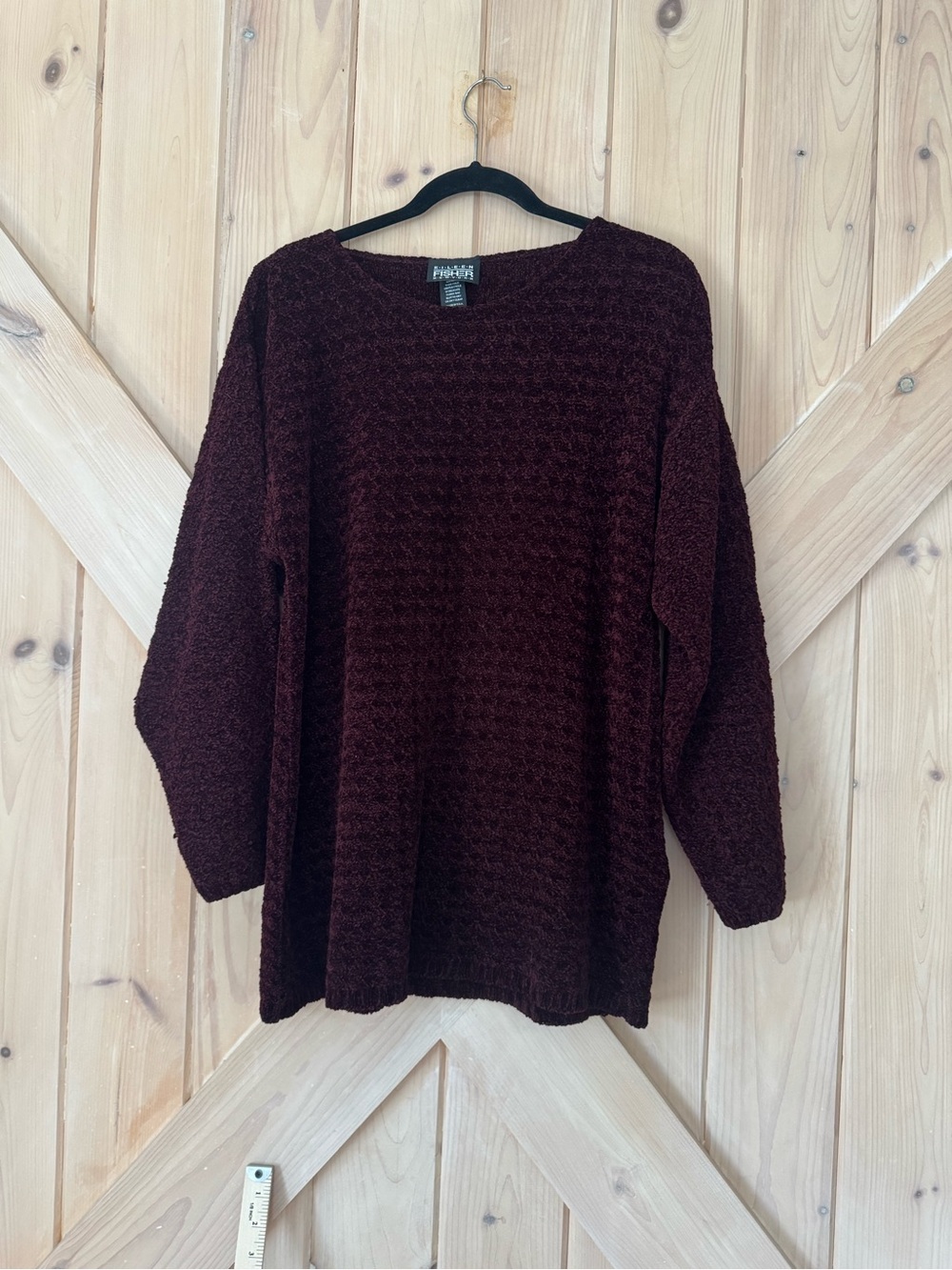 Eileen Fisher New York Burgundy Chenille Pullover Sweater Size 1 Fits XL